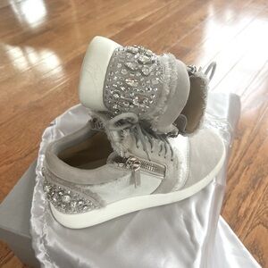 Giuseppe Zanotti Suede & Satin Sneakers with Swarovski Crystals - Size 37 (US7)